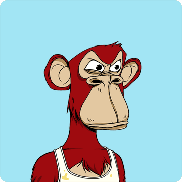 A cartoon red monkey with an angry expression wearing a white tank top, set against a light blue background.