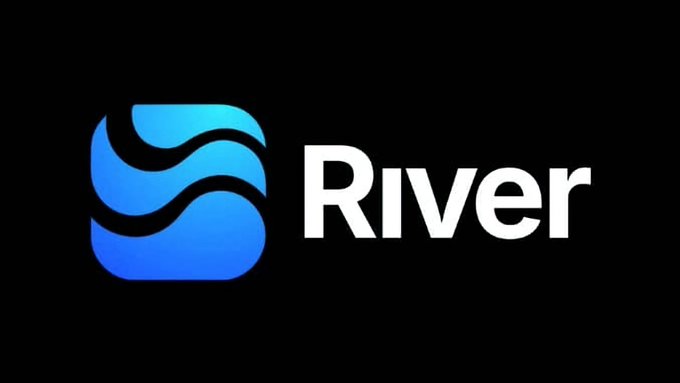 The image features a logo for a company named "RiverdotInc." The logo consists of a blue square with white text that reads "River" inside a circle, surrounded by blue waves. The company's name is written below the logo in white letters. The image also includes some text that says "Hey CT do you know people still analyze most crypto ecosystems like isolated tokens? When the bigger shift is happening at the liquidity coordination layer."