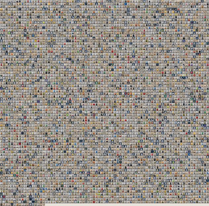A dense, repetitive mosaic of tiny pixel-art-style icons fills the entire frame, with no legible text or tickers visible. The accompanying post about mint terms (0.001 ETH, max 50 per wallet, Ethereum via Transient Labs) appears unrelated to the image itself, which serves as a decorative or unrelated visual backdrop rather than illustrating the mint details.