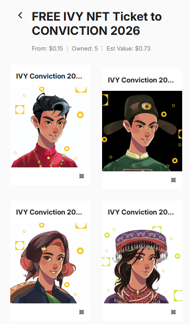 The image showcases a collection of four different cartoon characters, each with unique styles and appearances. The characters are depicted wearing hats or headwear that vary from solid colors to more intricate designs. One character stands out as an avatar named "IVY Conviction 20," representing a virtual character in the world of NFT tokens. 

The post is about to become active at a specific time, with a countdown timer visible until then. The main text focuses on the upcoming event and invites viewers to join the journey by visiting the post, setting their avatar as "IVY Conviction 20," and enjoying the adventure together.