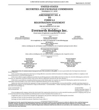 A scanned image of a United States Securities and Exchange Commission Form S-4 Registration Statement for Evernorth Holdings Inc., filed with the Exchange Commission on July 16, 2024.