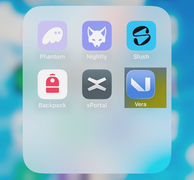 A smartphone screen displaying a folder of app icons with names including "Phantom", "Nightly", "Slush", "Backpack", "xPortal", and "Vera".