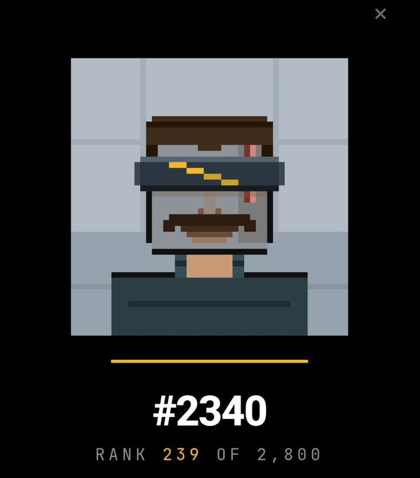 Pixel art portrait of a character wearing a VR headset, displayed with the text "#2340" and "RANK 239 OF 2,800" below.