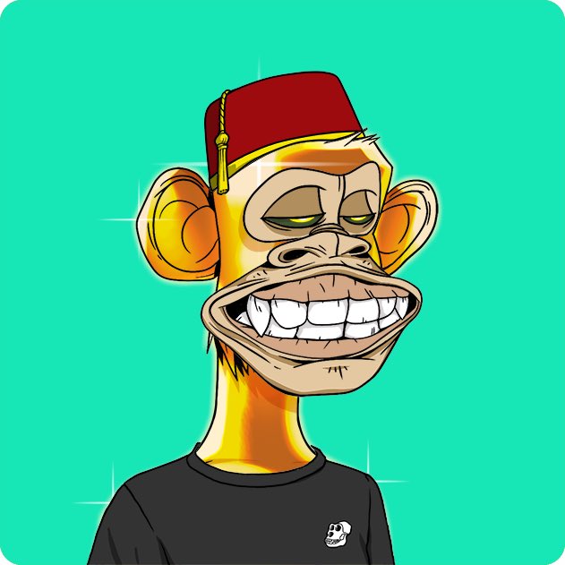 A cartoon Bored Ape Yacht Club (BAYC) NFT character with a red fez, gold fur, and a wide grin is shown against a teal background, visually representing BAYC #3439 referenced in the post about its 139,000 USDC loan renegotiation on the GONDI platform.