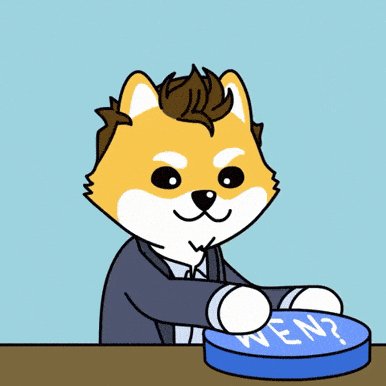 urn of blue liquid with "WEN?" written on it, accompanied by a cartoonish brown and white dog character.