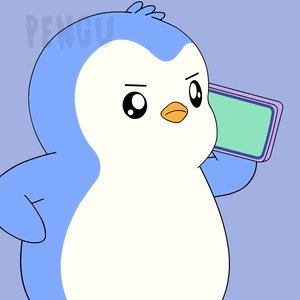 The image features a cartoon penguin standing upright with its arms crossed, holding a cell phone up to its ear as if talking or listening to someone. The background of the image is blue, which complements the penguin's color scheme. The text "GM Web3" and "Happy Sunday Chúc anh em Chủ Nhật chill nhé Dậy sớm đi cày pho lâu với mình nào." is present, which might be a part of the post or related to the image.