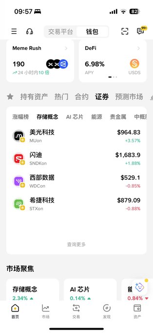 The image shows an iPhone with a screen displaying several applications, including a stock market application that displays information about various cryptocurrency markets. The phone's display includes Chinese characters for text displayed on the home screen. The photo captures a moment of the user's experience using their device and the app offerings available in the market place.