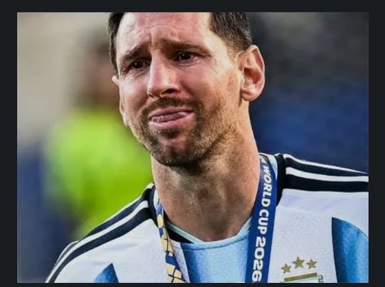 Lionel Messi appears emotional with tears in his eyes, wearing Argentina's World Cup 2022 jersey, with the caption humorously comparing the crypto community's behavior—where some flaunt earnings while others watch and congratulate—to the passionate reactions seen in sports.