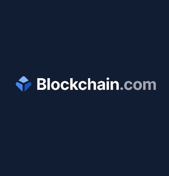 The image displays the Blockchain.com logo on a dark navy background, visually anchoring news of the company's reported IPO plans and its downsized $5B valuation target, down significantly from its $14B peak.