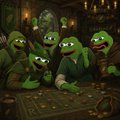 A dark, cinematic scene featuring several green, ghost-like creatures with menacing grins gathered around a table in a shadowy room.