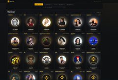 A dark-themed browser extension interface titled "Members" displays a 4x4 grid of circular user profile pictures and badges, including visible names like "Evil Ape," "KingKong," "BNBClub," and "Satoshi's," highlighting the newly integrated BNB Club community feature.
