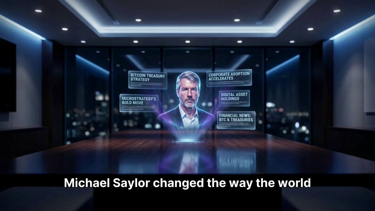 urn of a man's face is displayed on a glass wall, accompanied by the text "Michael Saylor changed the way the world" and "The Way".