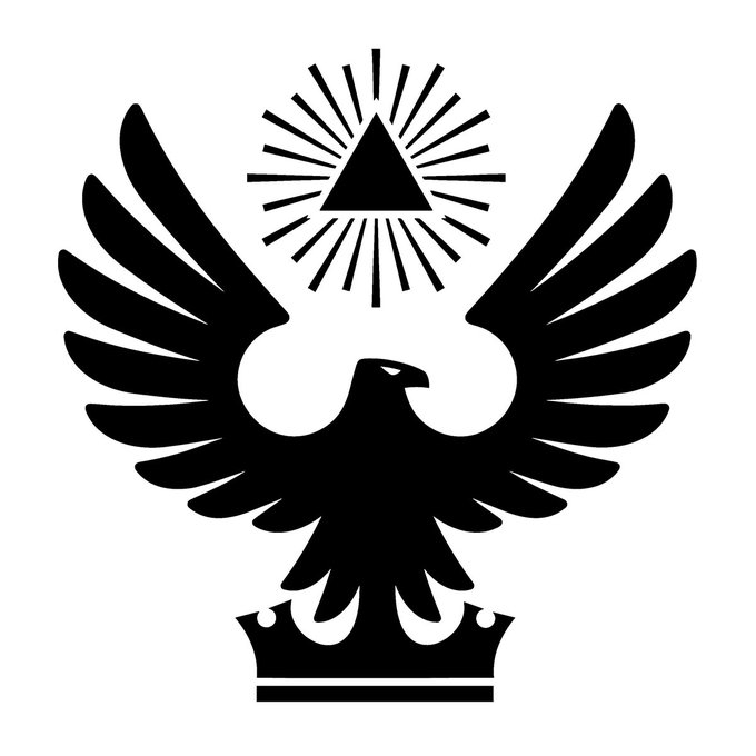 A bold black silhouette of an eagle with outstretched wings perched atop a crown, beneath a radiant triangle emitting light rays—a striking emblem symbolizing the multi-ledger dominance and royalty that Cassator aims to bring to SocialFi on the Sl8 Social wallet.

**No visible text, numbers, tickers, or names appear within the image itself**; all ticker references ($XRP, $BTC, $ETH, $SOL) are present only in the accompanying post text.