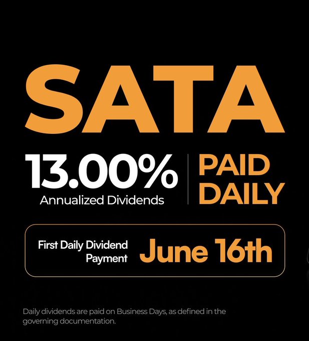 The image features a poster promoting Sata Annualized dividends, which are paid daily for June 16th. The text indicates that these dividends represent $13.00 per share. The phrase "Annualized Dividends" suggests that these dividends have been previously calculated and are now being shown again on this poster. The overall image has an orange background with white text, making the information clear and easy to read.