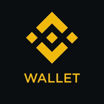 The image displays the Binance Wallet logo—a yellow geometric diamond shape—above the word "WALLET" in bold text on a black background, visually branding the announcement about Binance Wallet's new USDT gas fee payment feature.