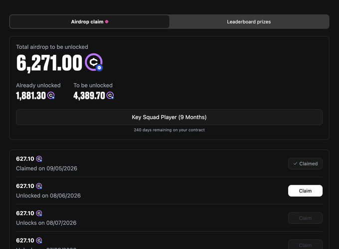 The image shows a screenshot of an online account page for a football fan club, FanPass. The main feature displayed on the screen is a claim portal that allows fans to claim their money from crypto tokens they have already earned through the game's airdrop feature. This feature offers various options to lock and download the cryptocurrency onto their wallets.