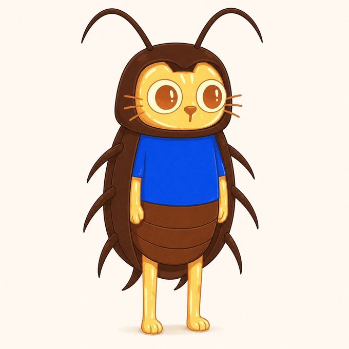 A cute illustration of an anthropomorphic cockroach wearing a blue shirt stands upright with big expressive eyes. The image playfully visualizes the post's message about embracing cockroach-like resilience, encouraging perseverance through life's many opportunities rather than giving up on opportunities by "zeroing yourself out."