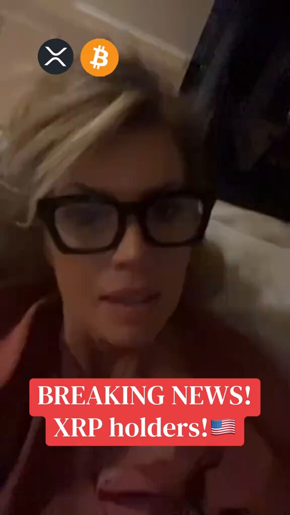 The image features a woman wearing glasses, with her face partially visible behind them. The background of the photo shows a gray wall, which serves as the backdrop for the text that reads "BREAKING NEWS, XRP HOLDERS! The market is moving, the headlines are heating up, and the window to position yourself may not stay open forever.