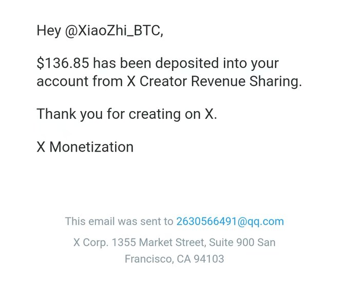 The image shows an email from someone named Xiaoli Zhi, who has sent out a message about their Twitter account. The message includes a link to a webpage that says "Have everyone received your Twitter salary yet? Let' s follow each other and help each other out." This post seems to be related to the content of the image, as it is asking followers to share the post with others on Twitter in order to spread awareness about the email.