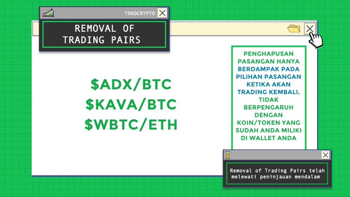 The image shows a computer screen with various elements displayed on its surface. The primary focus of the image is an advertisement, featuring the text "ADX/BTC", "KAVA/BTC", "dan WBTC/ETH", and other information that highlights the content of the advertisement. Additionally, there are two images displayed in the background: one represents a cursor pointing to the right side while another is a keyboard layout with keys labeled "focus on" in the top left corner. The screen also contains an internet browser window displaying several tabs, including a tab for "Restoration Of Trading Pairs".