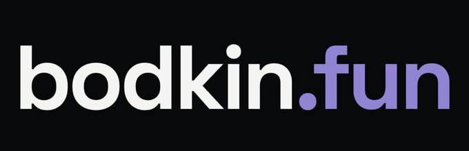 The image displays the text "bodkin.fun" in bold lowercase letters on a black background, with "bodkin" in white and ".fun" in purple, serving as the visual branding for the $BODKIN project's website on Robinhood Chain.