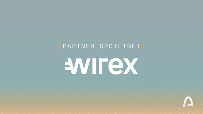 A gradient teal-to-orange banner reading 'PARTNER SPOTLIGHT' with the white 'wirex' logo, featuring a small Arch logo in the bottom right corner.