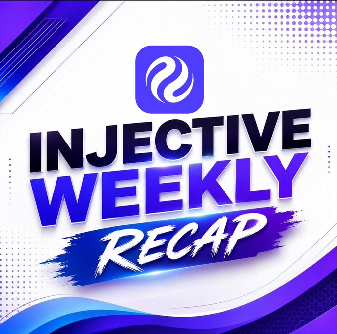 A graphic titled 'INJECTIVE WEEKLY RECAP' features a purple and blue logo on a white background with purple accents.