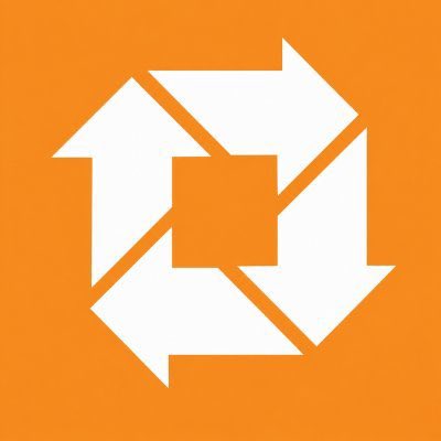An orange square logo featuring four white arrows pointing outward from a central square in a rotational pattern.