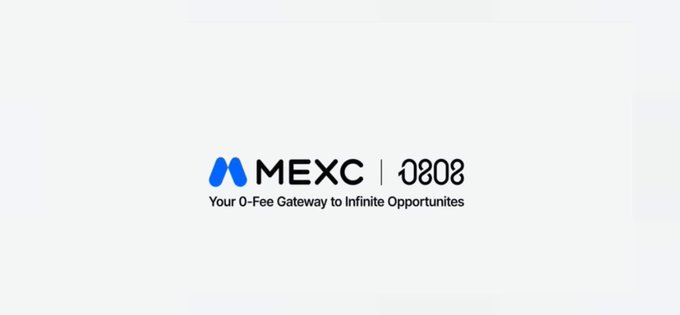 The image displays the MEXC logo with "MEXC | 0808" and the tagline "Your 0-Fee Gateway to Infinite Opportunities" on a light purple background, promoting the crypto exchange as the post discusses how exchanges are expanding into traditional finance markets like stocks, gold, commodities, and forex.