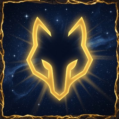 The image features a large, golden wolf's head with its eyes closed, set against a backdrop of stars and a blue sky. The wolf appears to be glowing from within, creating an ethereal atmosphere. Below the wolf, there is text that reads "BIG respect to @axldefi & the whole @wolfswapdotapp team!". This message seems to be related to the image or the post it belongs to, possibly discussing a wolf-themed event or project.