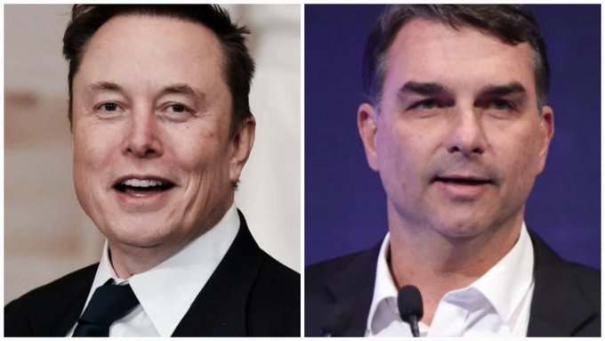Side-by-side portraits show Elon Musk in a black suit on the left and another man in a suit against a blue background on the right.