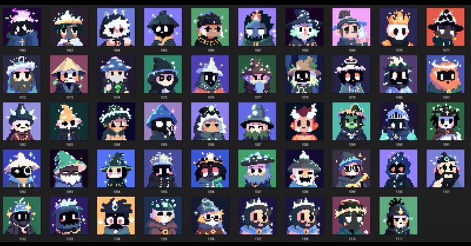 A grid of 47 pixel-art NFT character portraits labeled with sequential token IDs (1062-1111), showcasing the variety of unique designs in the "FurNads" NFT collection, which the accompanying post promotes as a 1,111-supply mint with upcoming utility, a $NADS token, and planned holder airdrops.
