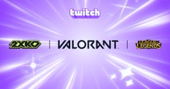The image features a purple background with white text that reads "Valorant" and "Twitch". The text also includes mentions of "Zeko", "Zeko 2xk", and "Zeko 2xk Legends". These texts are surrounded by stars, creating an energetic and vibrant atmosphere.