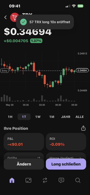 The image shows a screenshot of a mobile device screen with information related to Bitcoin trading, specifically displaying the cryptocurrency price and volume. The title "Tesla ist heut zu hoch und gme sowieso und trx überlege" reads on the screen as well.