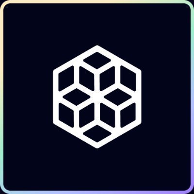 A dark app icon featuring a stylized geometric cube logo with a subtle gradient border.