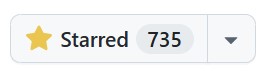 A simple interface element showing a gold star icon labeled 'Starred' with a count of '735' in a rounded rectangular button.