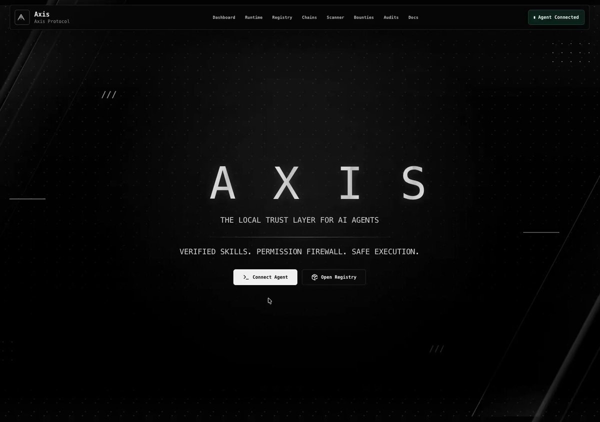 The image shows a website called "AXIS" displayed on a computer screen, with a black background featuring white text that reads "The Legal Professional License for this beta version of the Axis beta interface." The website appears to be open and ready for use, as indicated by the presence of a button in the center.