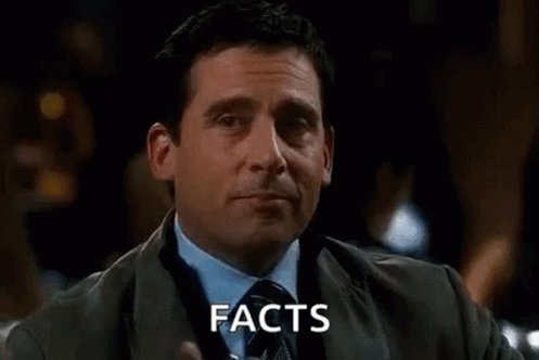 iced coffee with a blue lid, a man's face, and the text "Facts" on a gray background.
