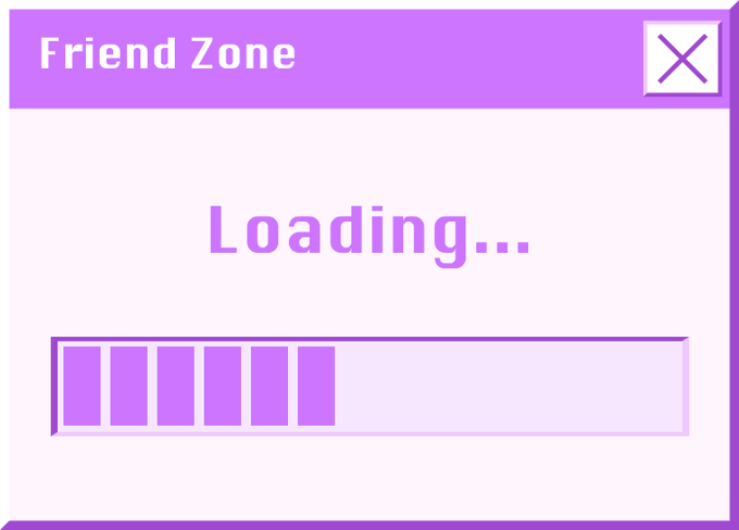 A purple digital dialog box titled 'Friend Zone' displaying the text 'Loading...' above a progress bar.