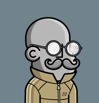 The image features a cartoon character with a mustache, glasses, and a jacket. The character appears to be wearing a jacket that has "NP" written on it. The character's face is turned towards the viewer, giving them an engaging and friendly appearance. The background of the image is blue, which complements the overall color scheme of the character.