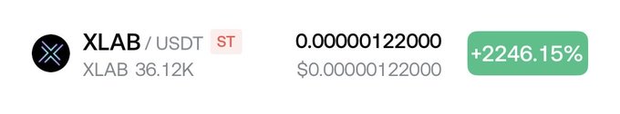 A cryptocurrency price ticker showing XLAB/USDT with a dramatic gain of +2246.15%, priced at $0.00000122000.