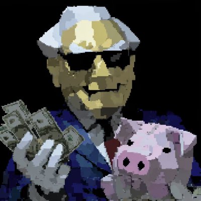 The image features a man wearing sunglasses, holding money and a piggy bank. He appears to be dressed as a businessman or a pig farmer, possibly for a costume party or event. The photo has been edited with a black background, giving it an artistic touch. The caption "熊市头像 #NewProfilePic" suggests that the image is related to a new profile picture on social media platforms.

The man's sunglasses and the piggy bank are the main elements in this image, which captures his unique style or theme for the photo.