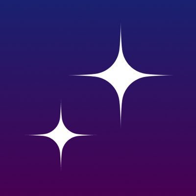 A simple purple gradient background featuring two white four-pointed star/sparkle graphics of different sizes.