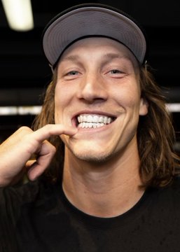A smiling young man wearing a gray baseball cap points to his teeth in a casual selfie-style photo. The image doesn't visually relate to the Jaguars football fact, but serves as a lighthearted personal post accompanying the stat about the team's minimal trailing time this season.