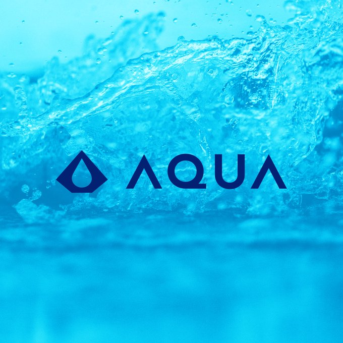 The image features the "AQUA" logo with a water droplet symbol over a vibrant blue splashing water background, though it appears unrelated to the post's content about Liquid Bitcoin (L-BTC) transactions and Lightning Network alternatives.