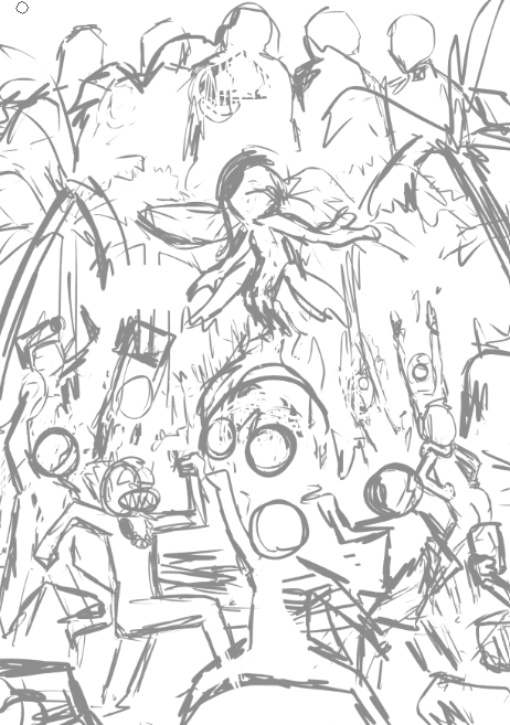 A rough sketch showing a crowd of excited figures cheering upward at a person leaping or flying through the air, with no visible text or numbers in the image itself. The energetic, chaotic drawing style and celebratory crowd reinforce the post's claim of "$BAYLA 100% real," humorously framing the artwork as enthusiastic hype for the ticker.