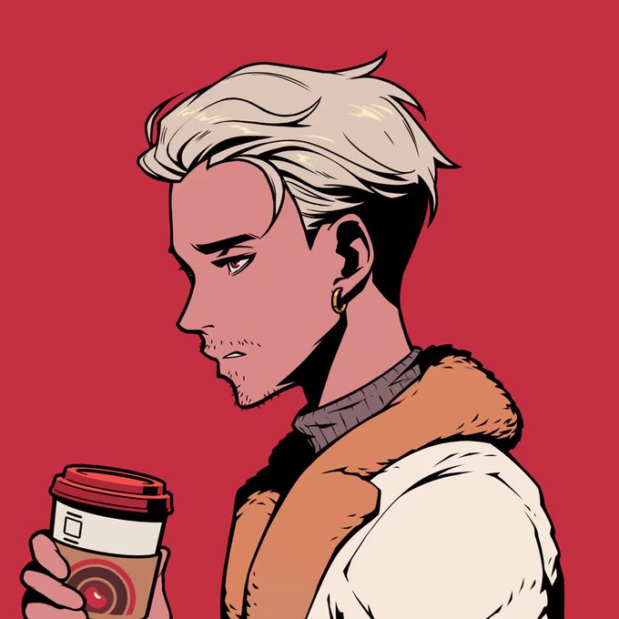 An illustrated profile of a stylish, blond-haired character in a fur-collared jacket holding a coffee cup against a red background, visually representing the laid-back, fashionable aesthetic associated with the Azuki NFT collection referenced in the post.
