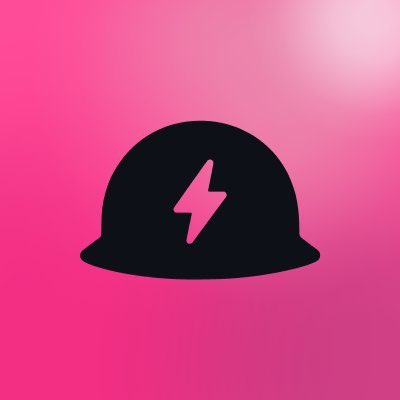 A pink and black icon depicting a power button or energy symbol with a lightning bolt, set against a bright pink background.