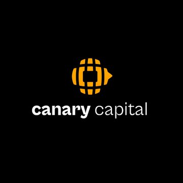 Canary Capital logo on a black background, featuring an orange coin-like icon with a play button, paired with the post announcing their next staked INJ ETF filing.