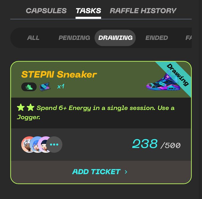 The image shows a screenshot of a cartoon cat sitting on top of the screen along with various elements related to an online shopping app's drawing feature, such as the option to add a ticket for a drawing challenge or the choice to purchase sneakers for the SIPPI sneaker. The drawing challenge allows users to spend money to draw a picture and potentially win a prize if they do it well enough.